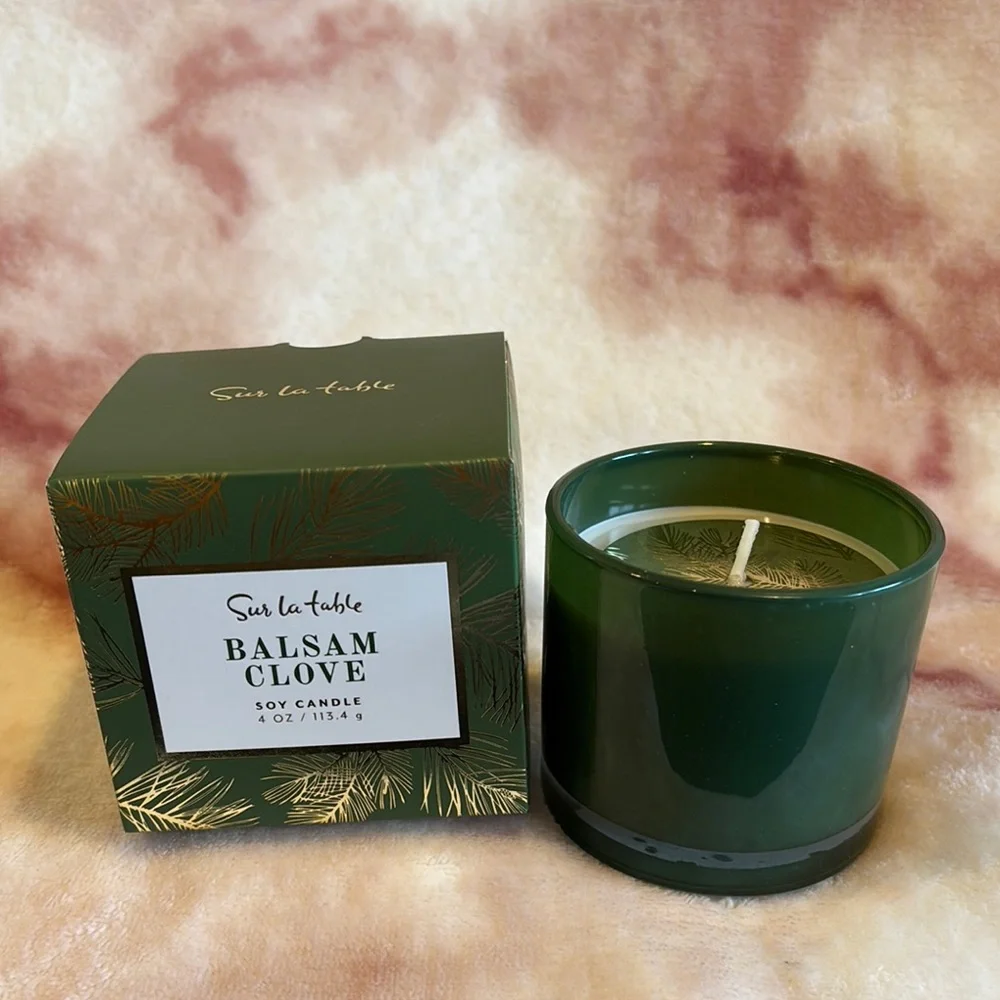 Sur La Table Balsam Clove Soy Candle Green Glass